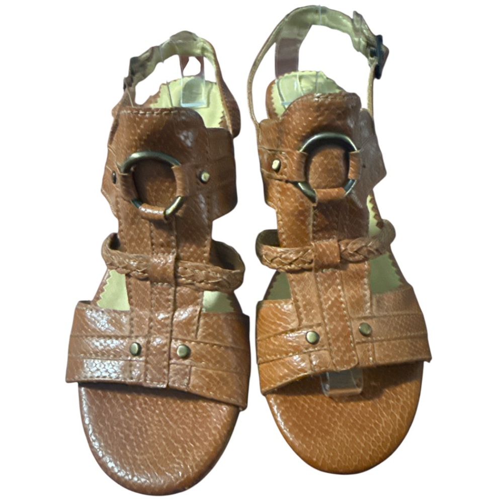 Bussola Wedge Sandals Lt Brown Snake Embossed Leather Women’s Sz 41 Nearly New!